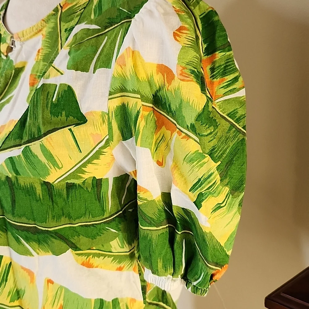 Cynthia Rowley Tropical Print Linen Blend Blouse M - Picture 3 of 11